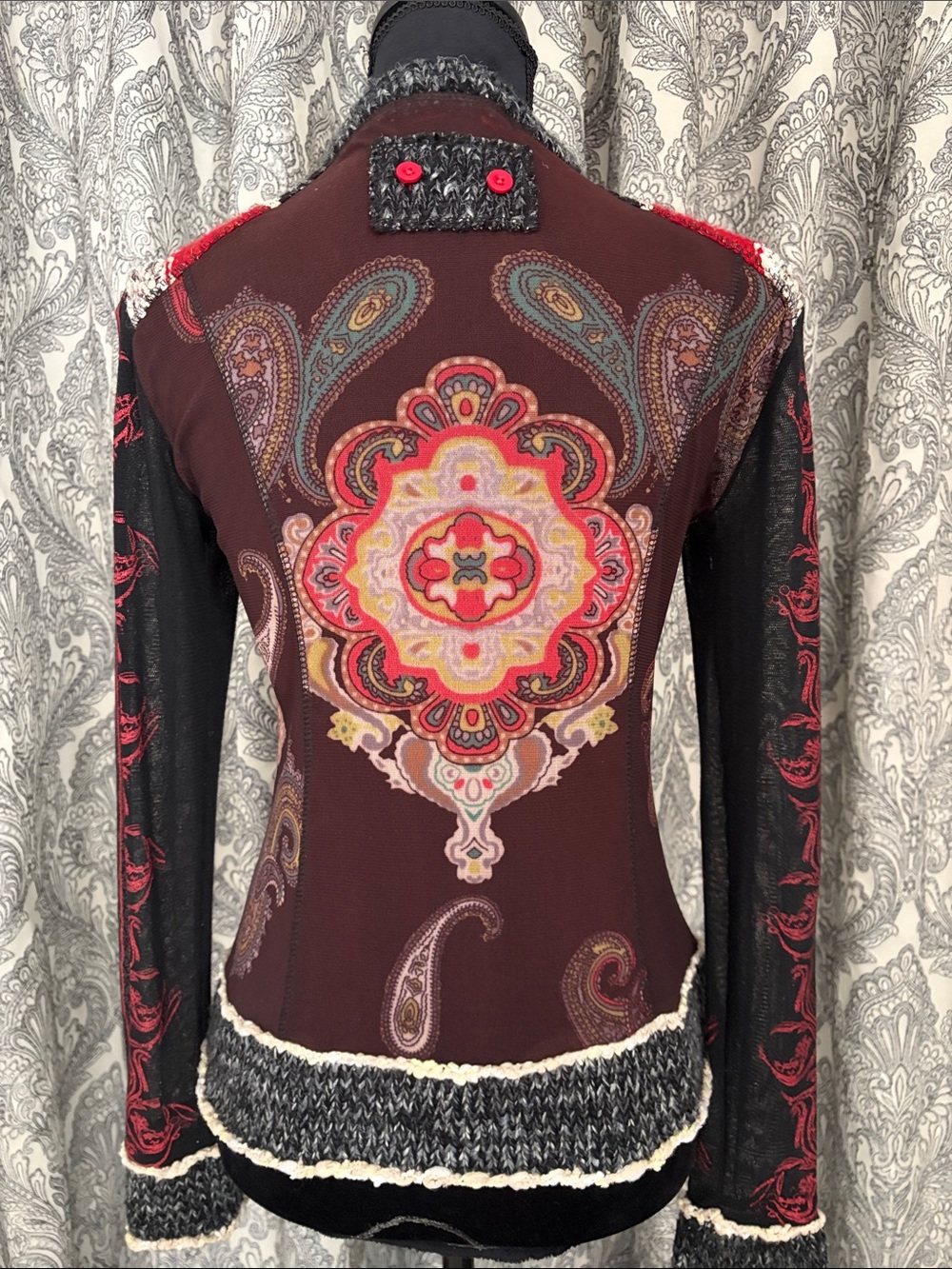 VINTAGE Mix mixed media knit, zip up jacket with mesh sides and sleeves